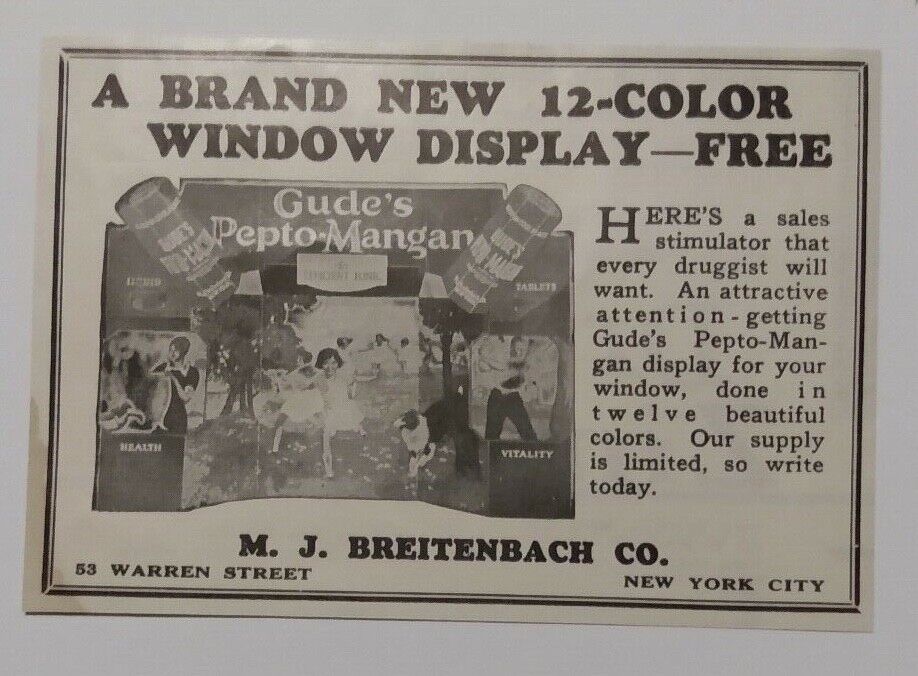 1928 Gude\'s Pepto-Mangan Advertisement M. J. Breitenbach Co. New York City