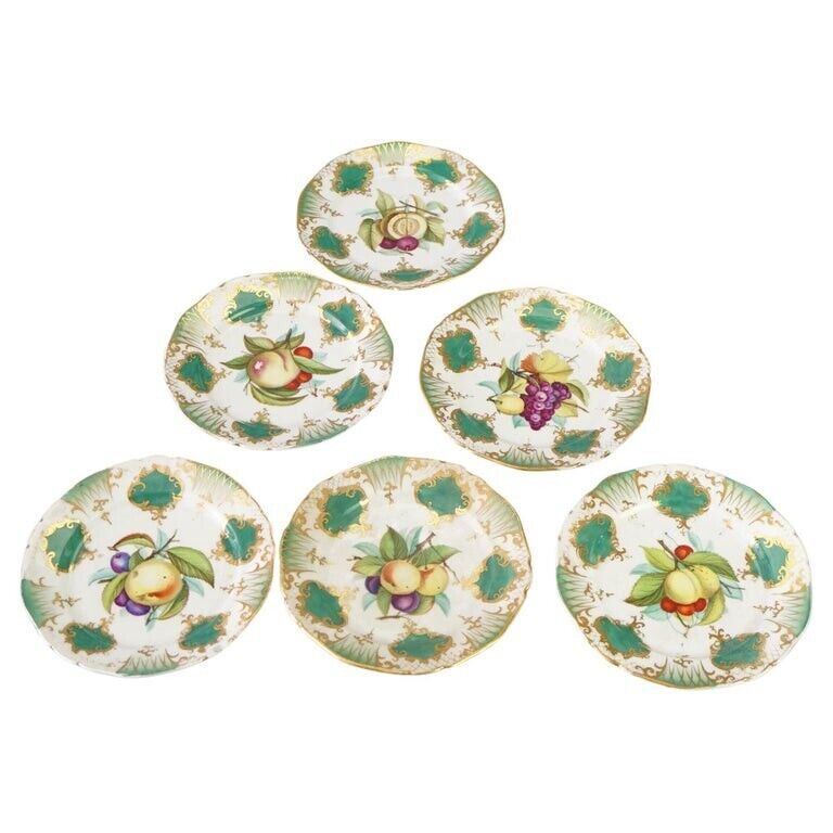 Six Antique Old Paris Porcelain Plates with Fruit Decoration C1890