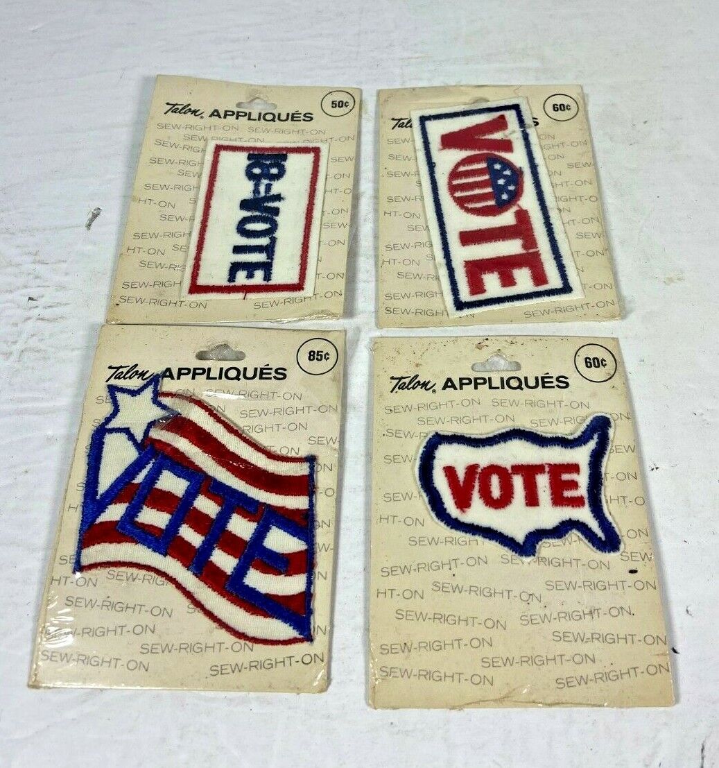 4 Vtg Talon Appliques Sew On Patch Vote USA Election Red White Blue 1971