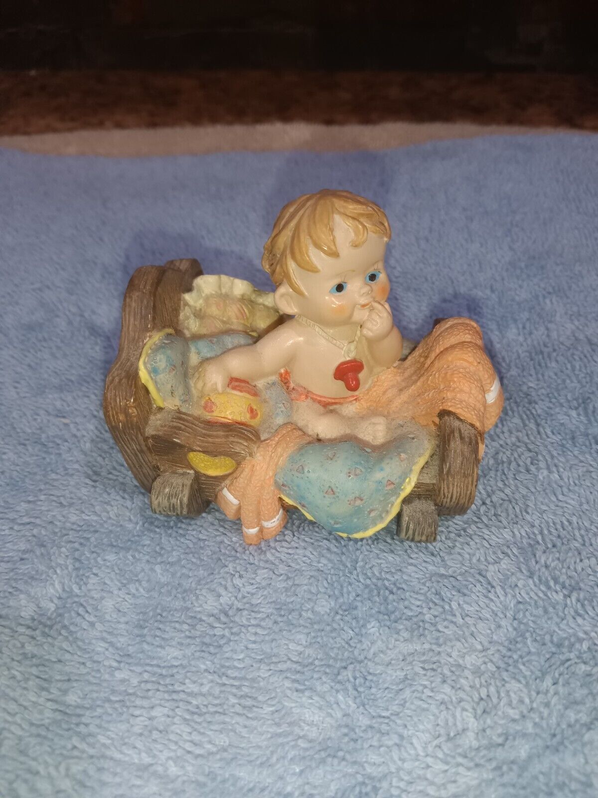 Vintage Ceramic Baby In Crib Figurine 3 x 3