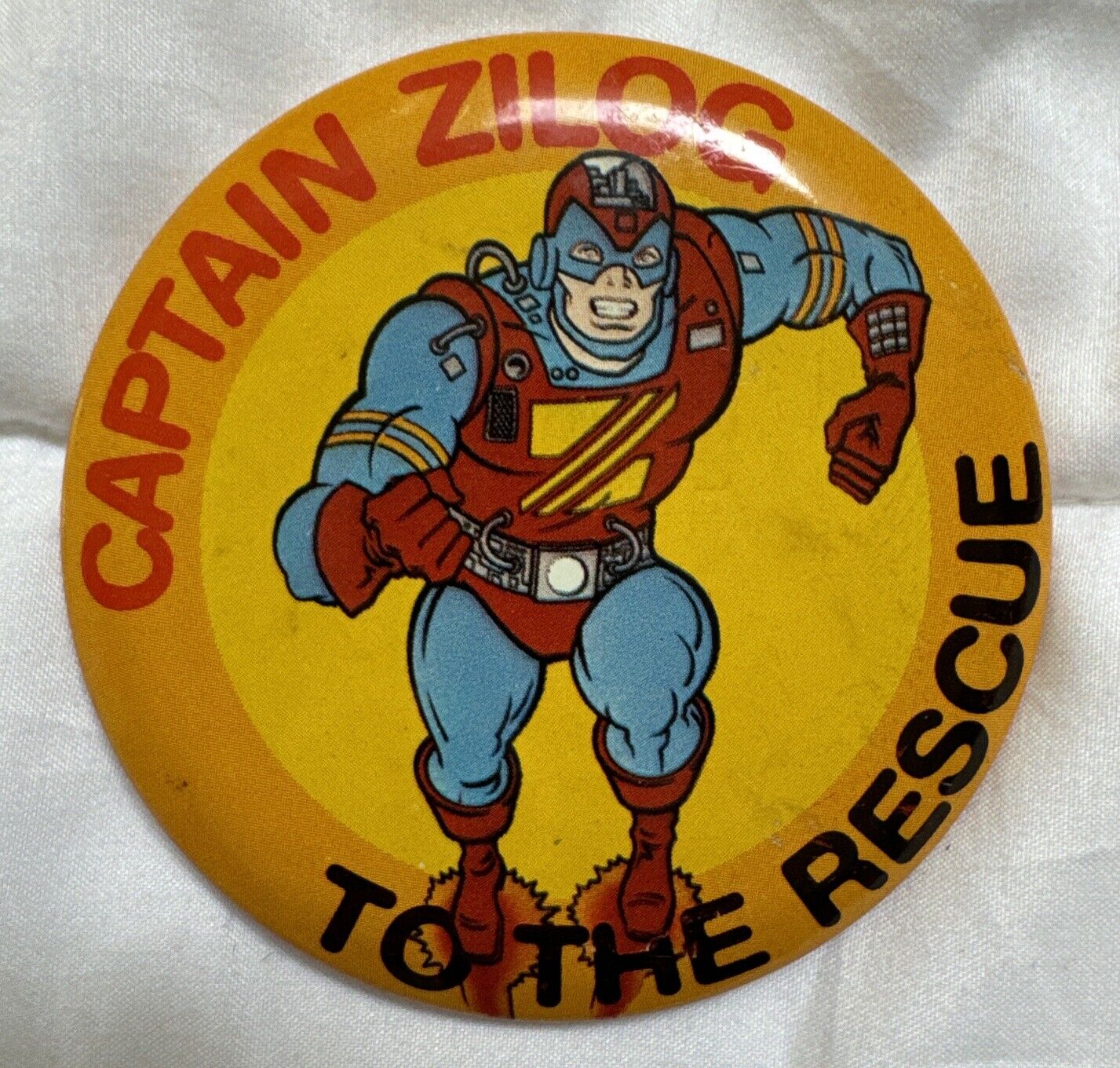 Vintage Captain Zilog To The Rescue Pinback Button, Computer Tech