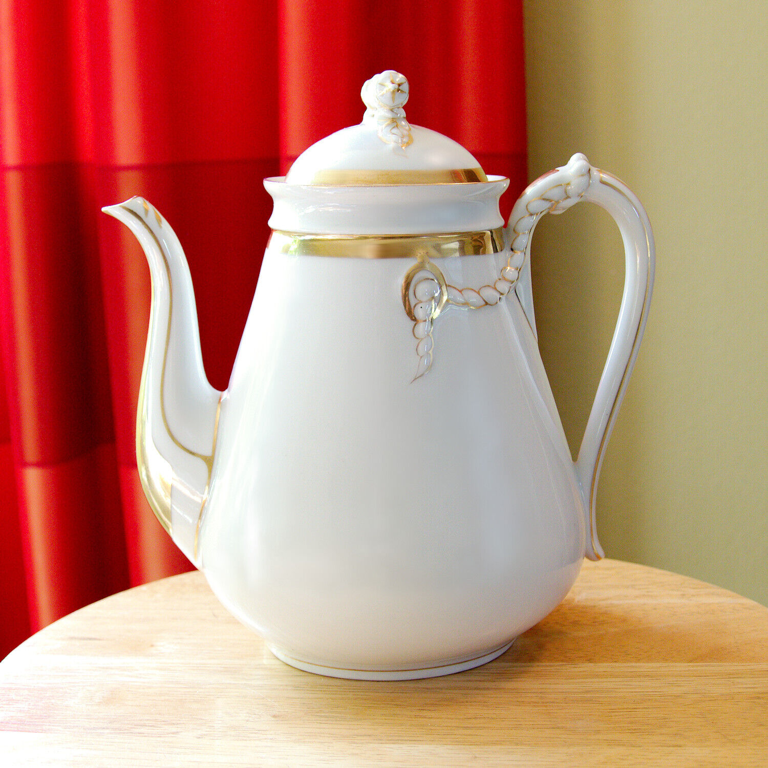 Antique Haviland Limoges French Porcelain Wedding Ring Gilded Tea / Coffee Pot