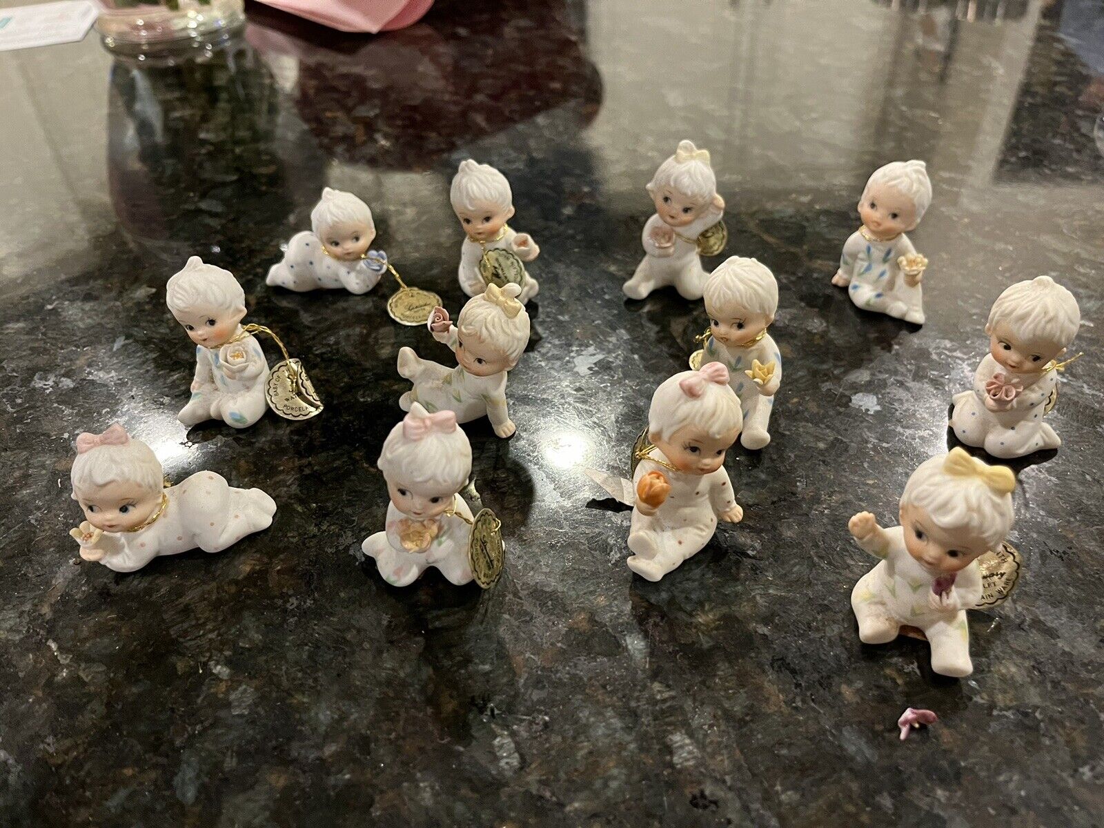 Napco vintage Bone China miniature babies of the month figurines 12 pcs VG