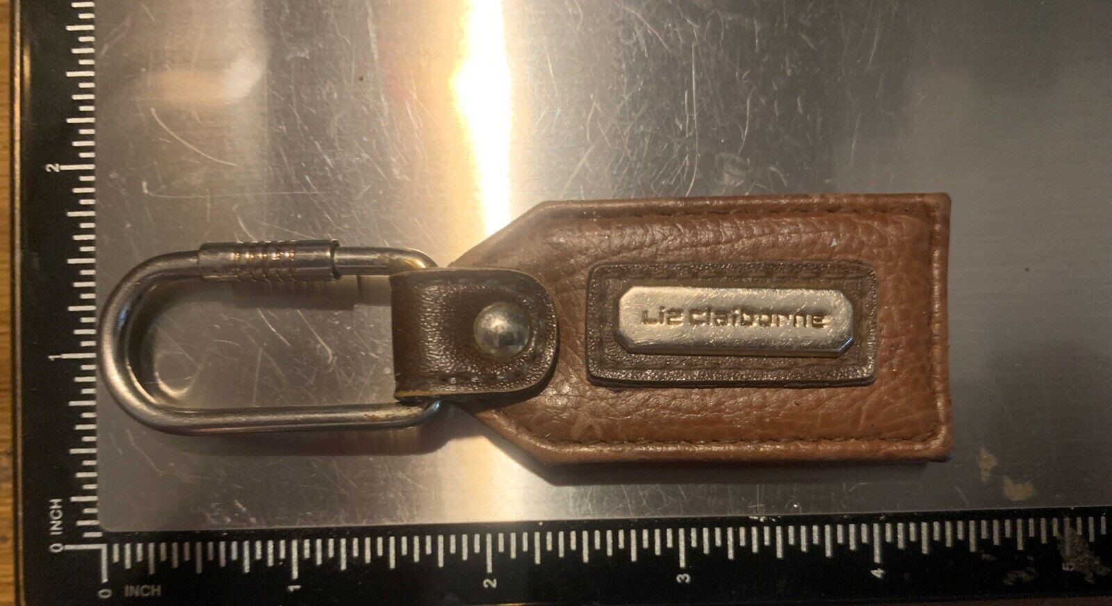 Liz Claiborne Black Leather Vintage Key Chain Keychain Key Ring