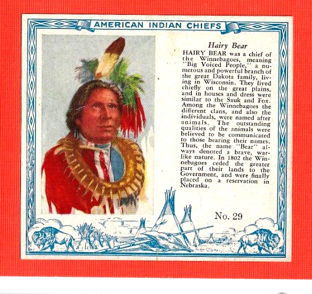 1954 T129 Red Man Chewing Tobacco - American Indian Chiefs  #29  HAIRY BEAR