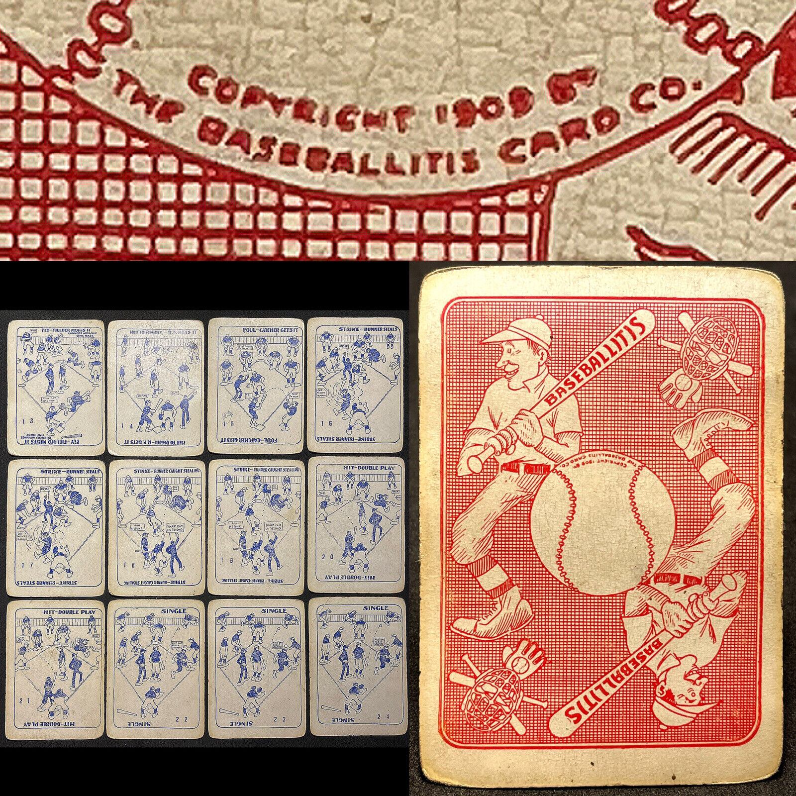 c1909 Obsolete Pre-War Antique Baseball Parlor Game Historic Playing Cards Rare