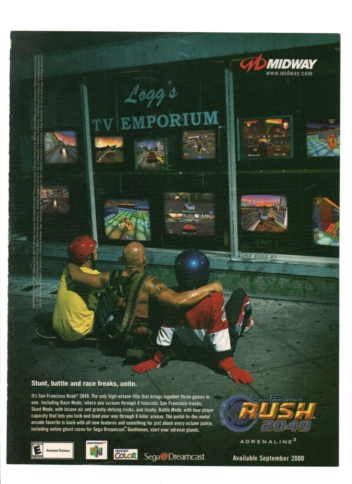 San Francisco Rush 2049 Nintendo N64 GBC Sega Dreamcast 2000 Video Game Print Ad