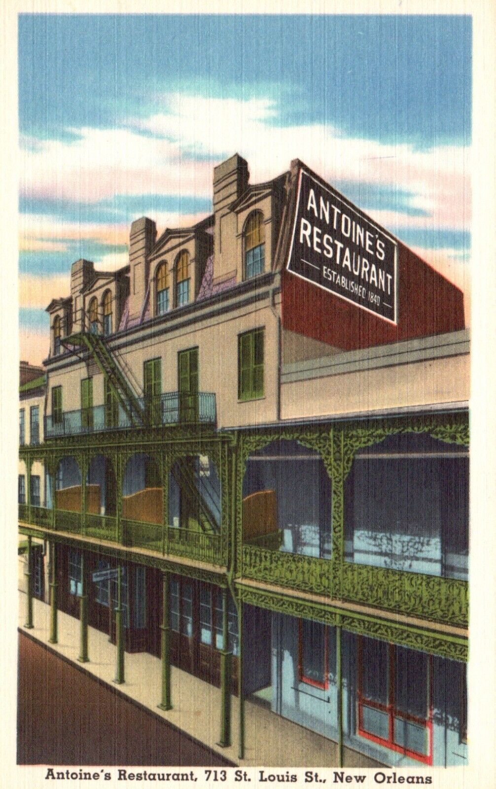 Postcard LA New Orleans Louisiana Antoine\'s Restaurant Linen Vintage PC f263