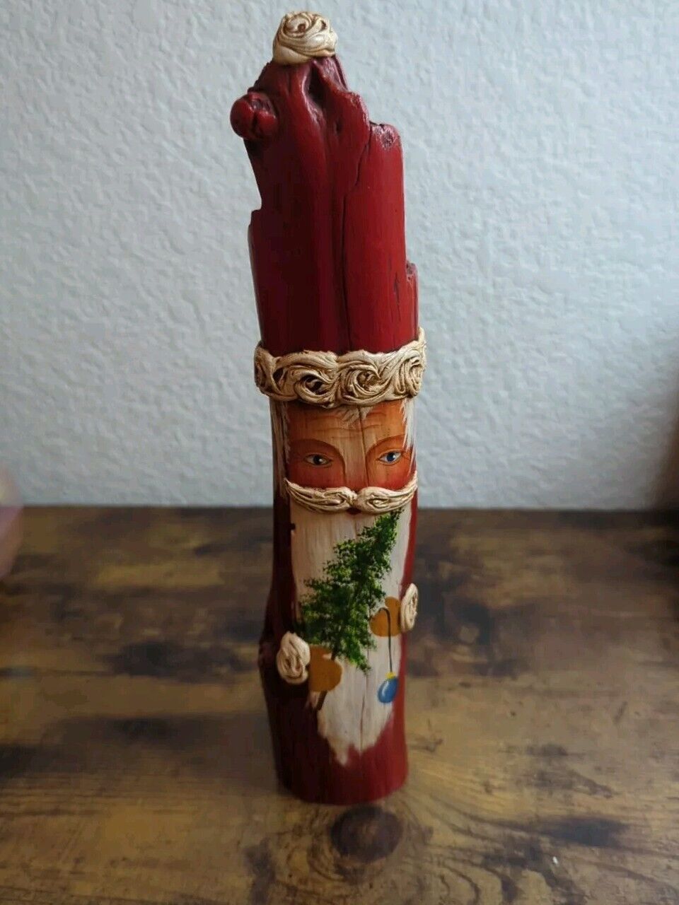 Wood Carved Santa By  E Barrett 11\