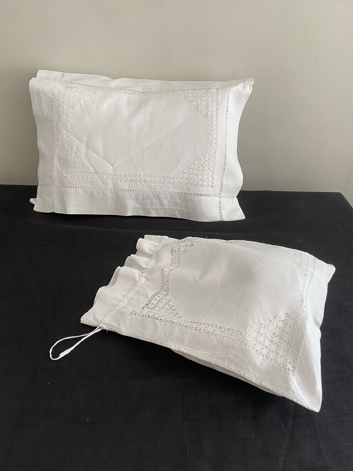 Beautiful Vintage French Linen Pillowcase And Stocking Bag. Boudoir Set