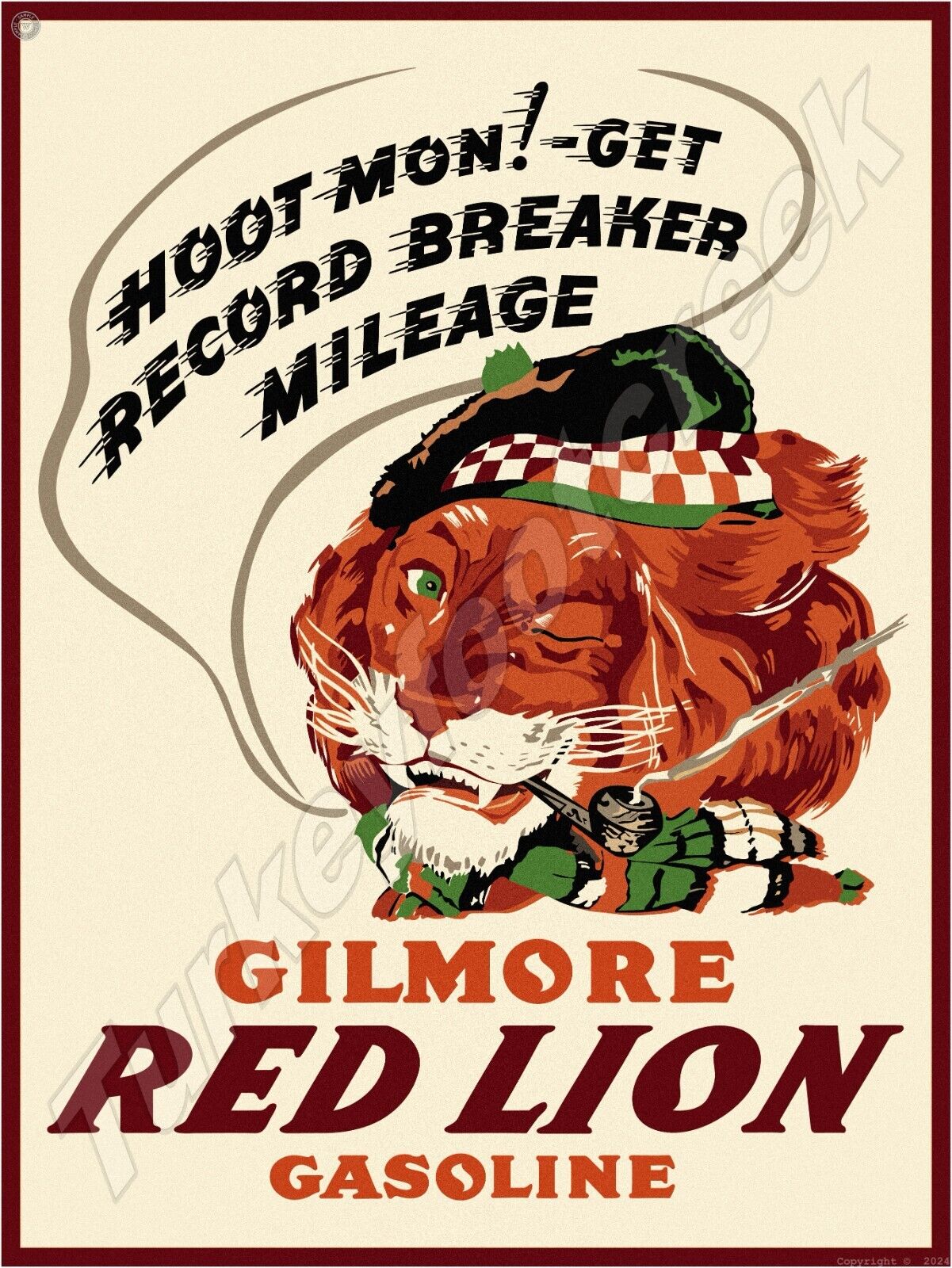 Gilmore Red Lion Gasoline Metal Sign 3 Sizes to Choose From