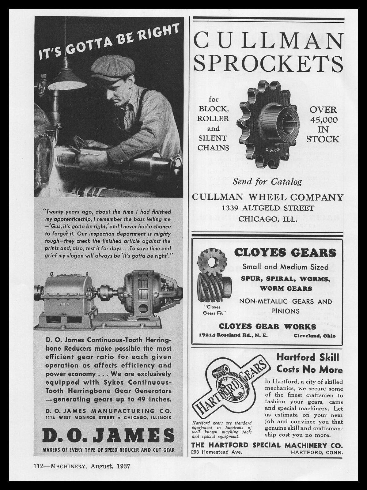 1937 D. O. James Mfg Co. Chicago Illinois Herringbone Reducer Machines Print Ad