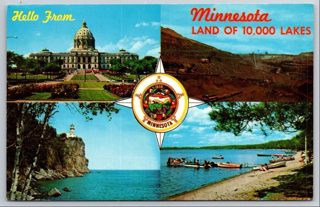 Postcard MN Minnesota Hello From Land Of 10000 Lakes Chrome Vintage