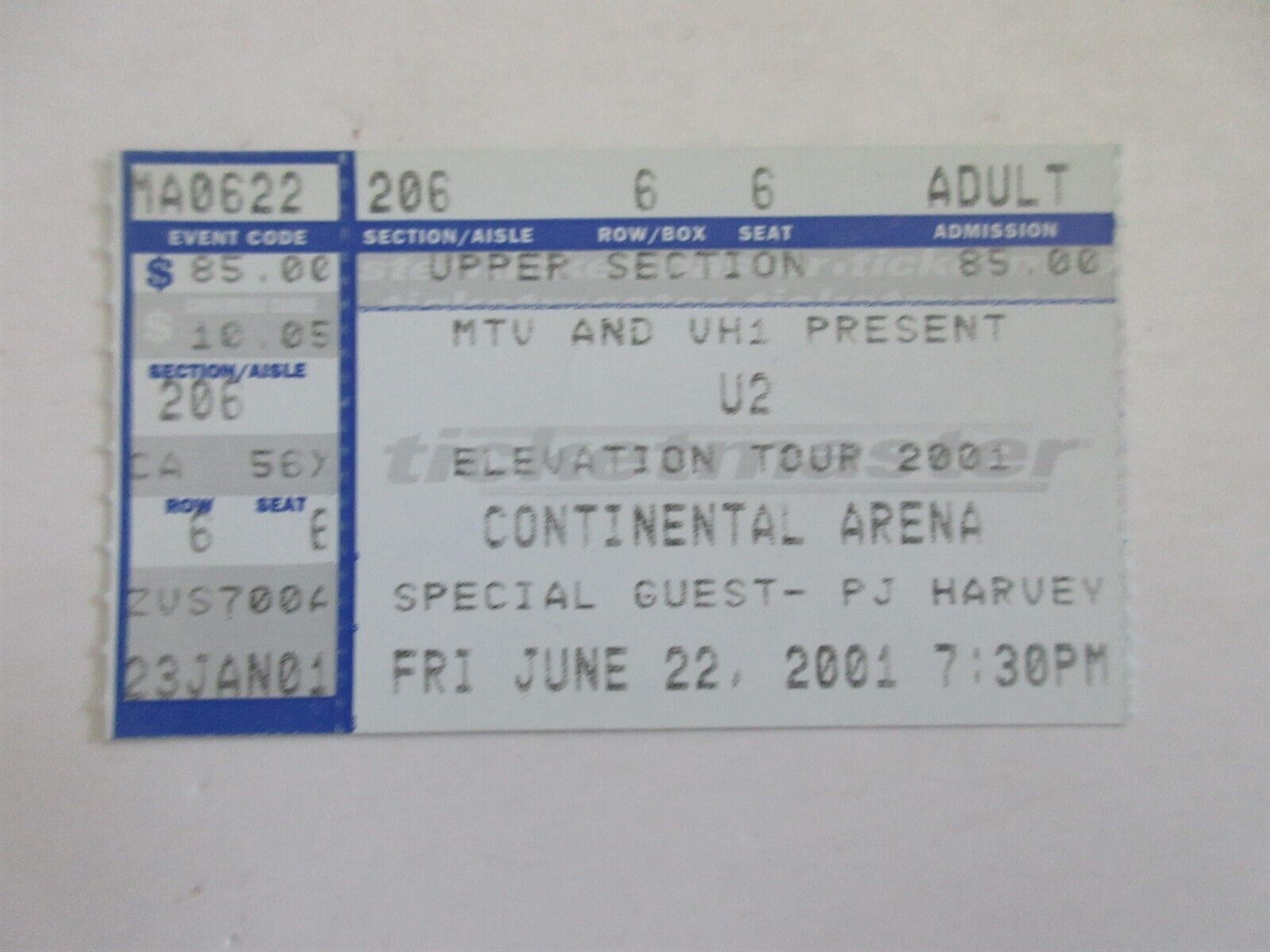 2001 U2 Elevation Tour Ticket Stub June 22 Continental Arena NJ
