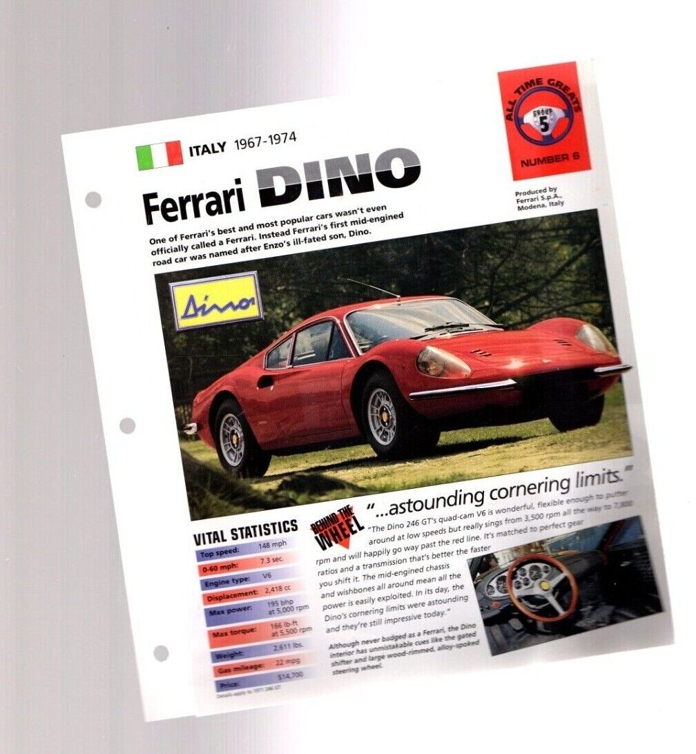 Ferrari DINO IMP Spec Sheet / Brochure, 1970,1971,1972,....246 GT