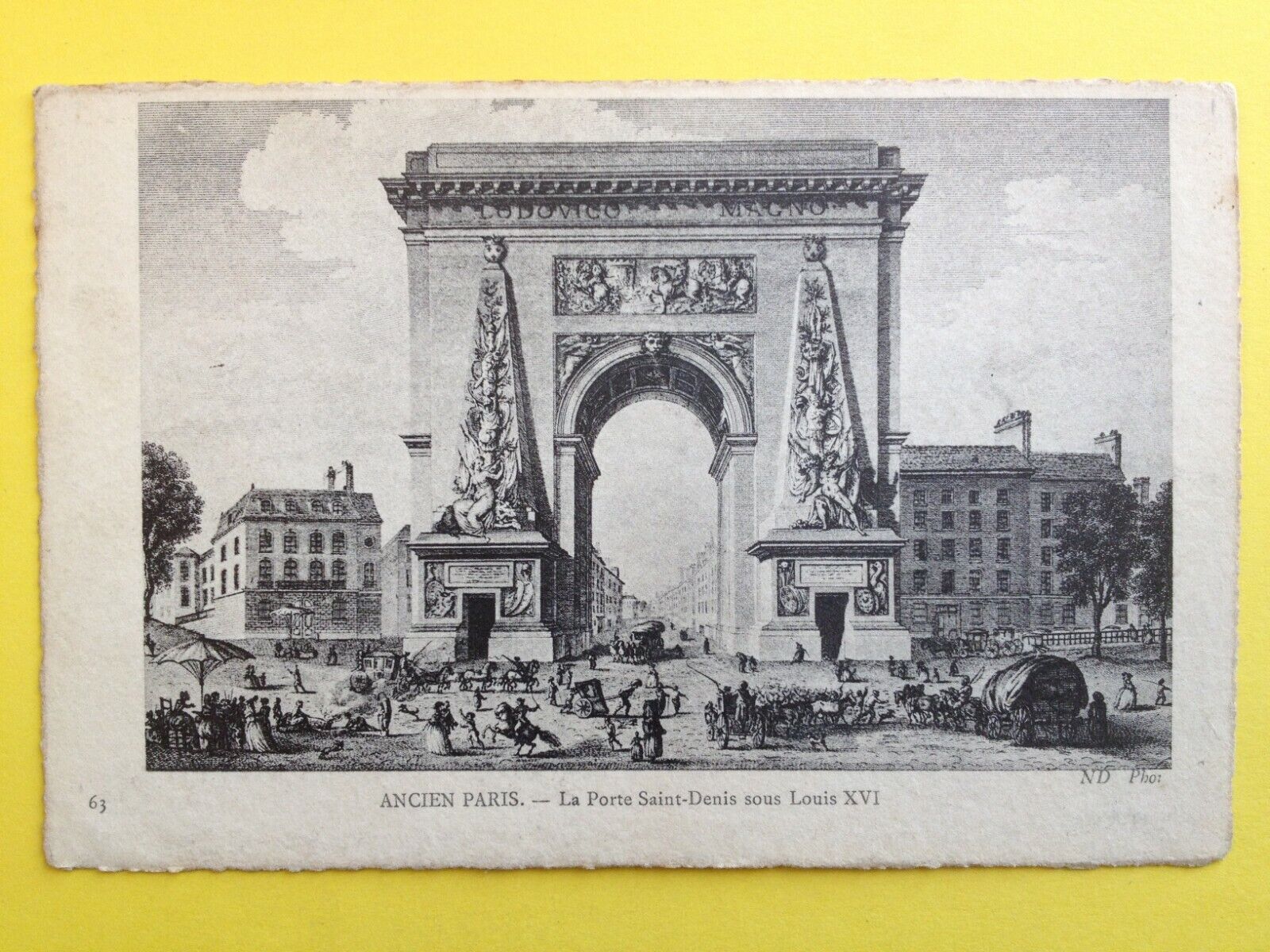 cpa engraving paper vergé OLD PARIS La PORTE SAINT DENIS circa 1780