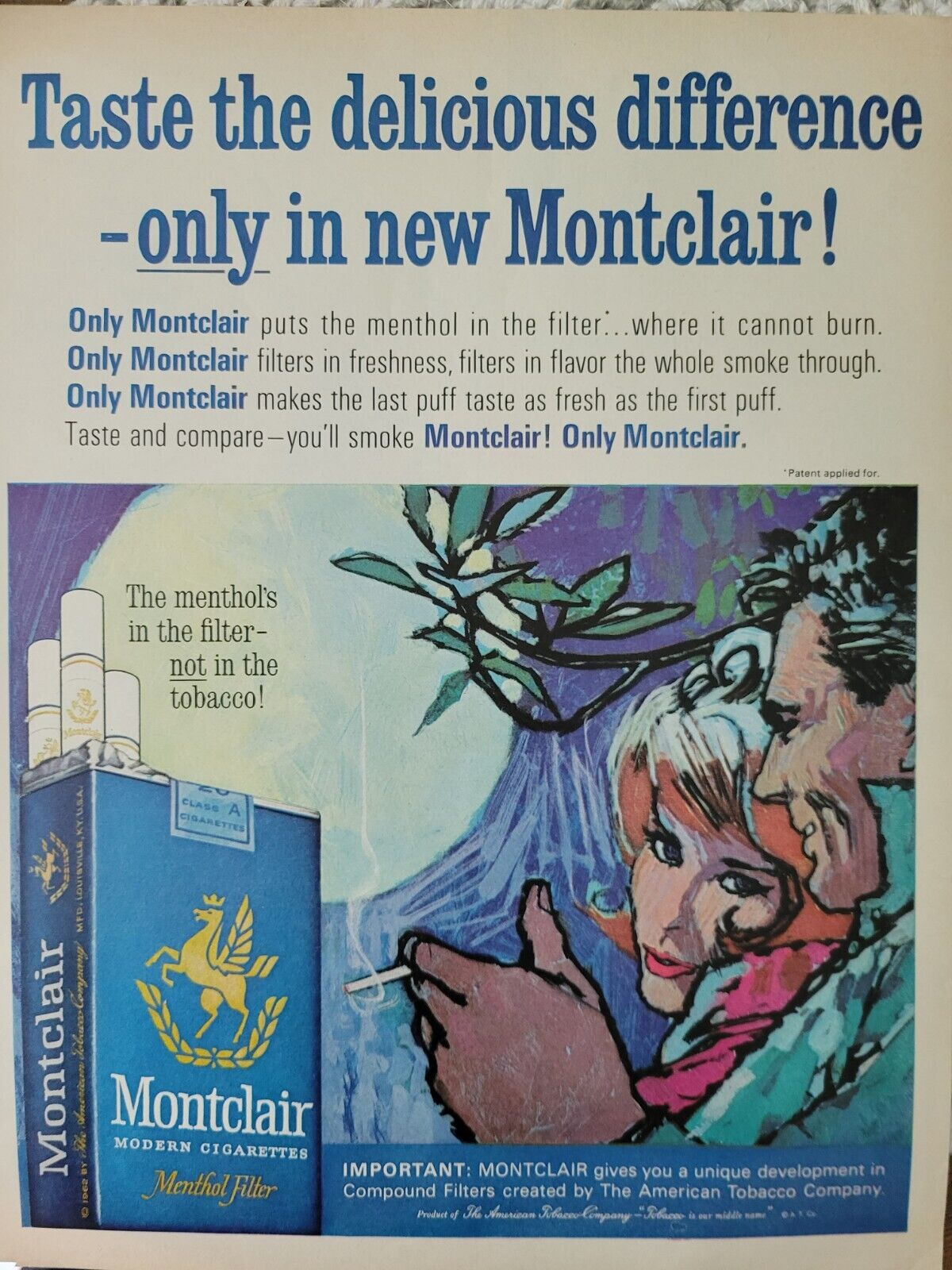 1960s Montclair modern cigarettes  man woman smoking vintage art ad