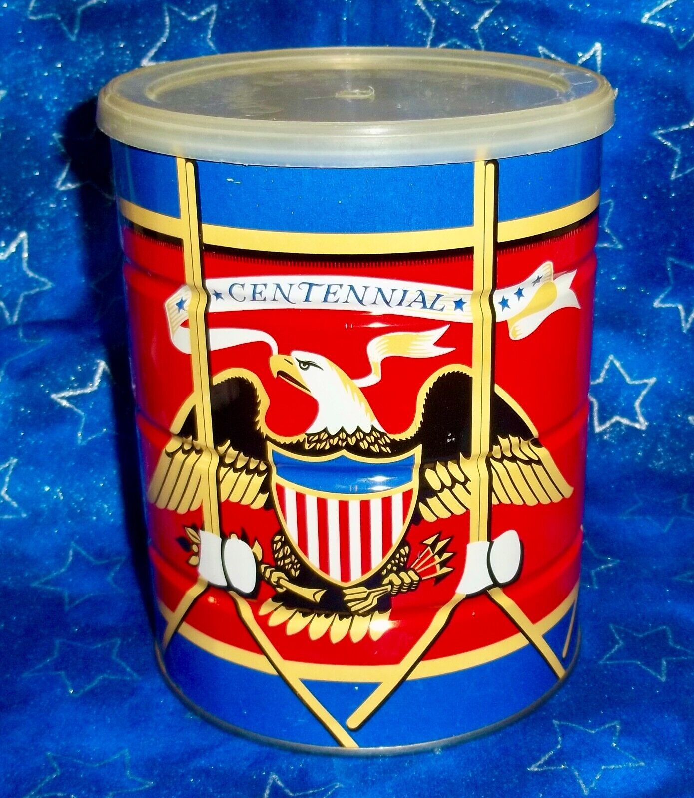 Vintage Centennial Coffee Tin Drum Eagle US  6.5\