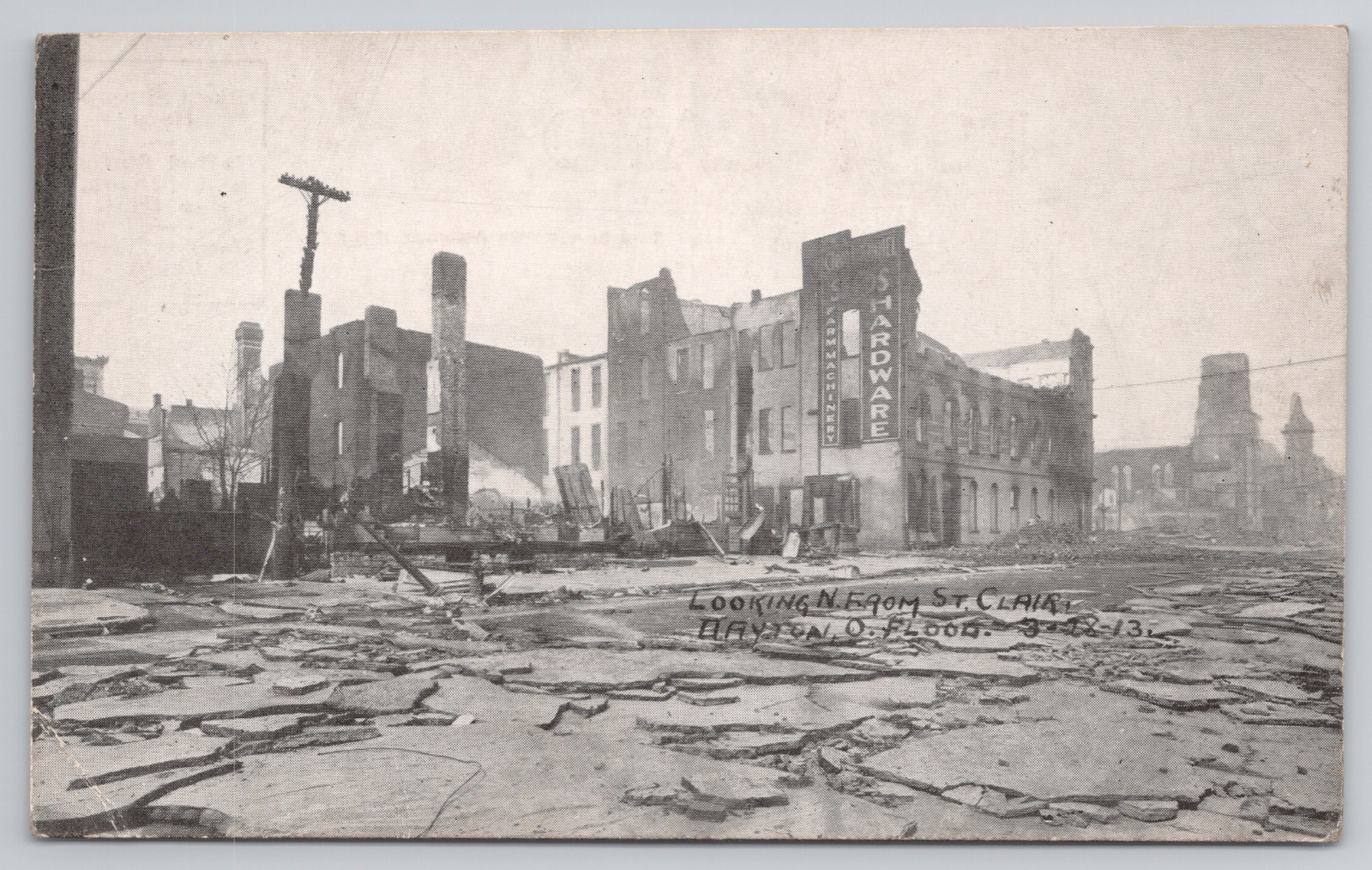 Great Flood of 1913 Looking N. from St Clair Dayton OH Antique Postcard Unposted