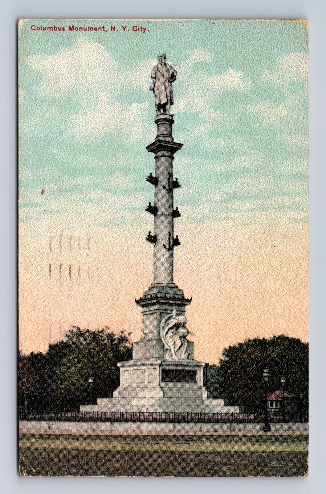 New York City NY-New York, Columbus Monument, Antique Vintage c1913 Postcard