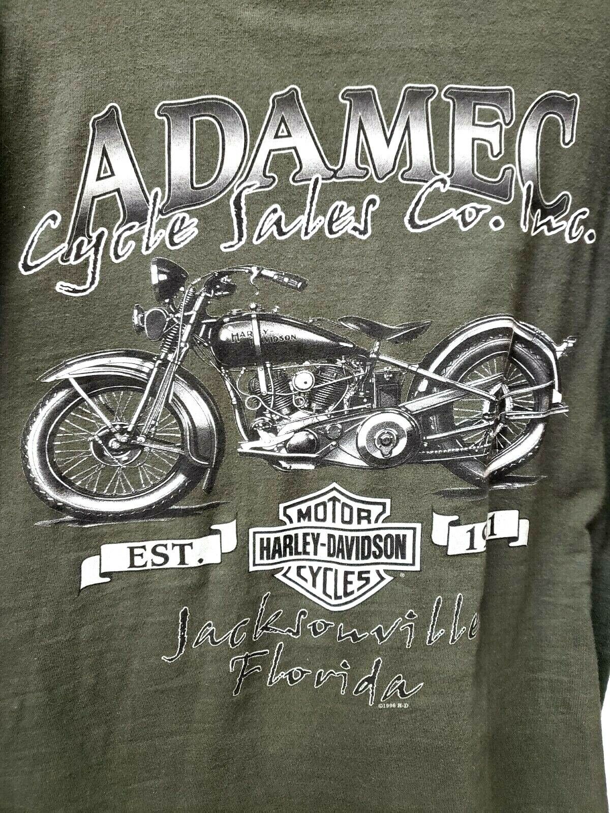 Harley-Davidson T-Shirt Men's Medium Green Adamec Cycle Sales Authentic