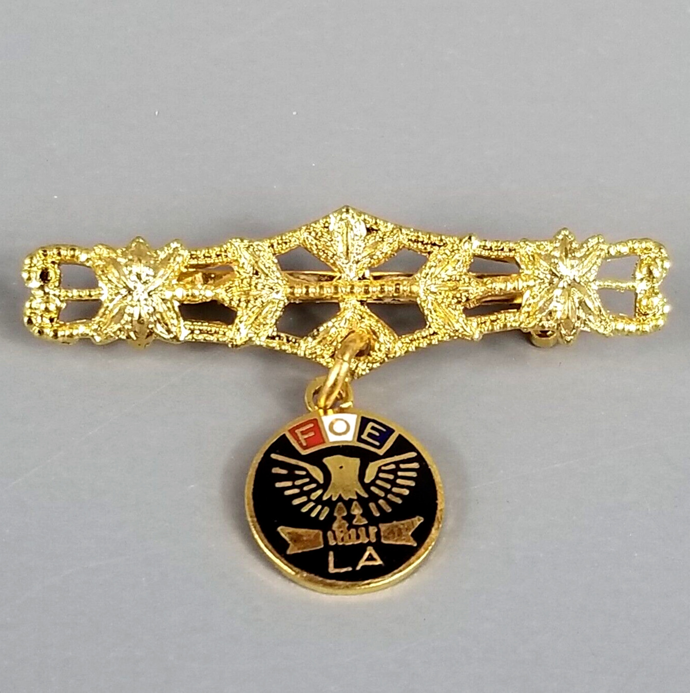 Vintage Military Pin Gold Tone Bar Brooch, LA Fraternal Order Of Eagle Murray