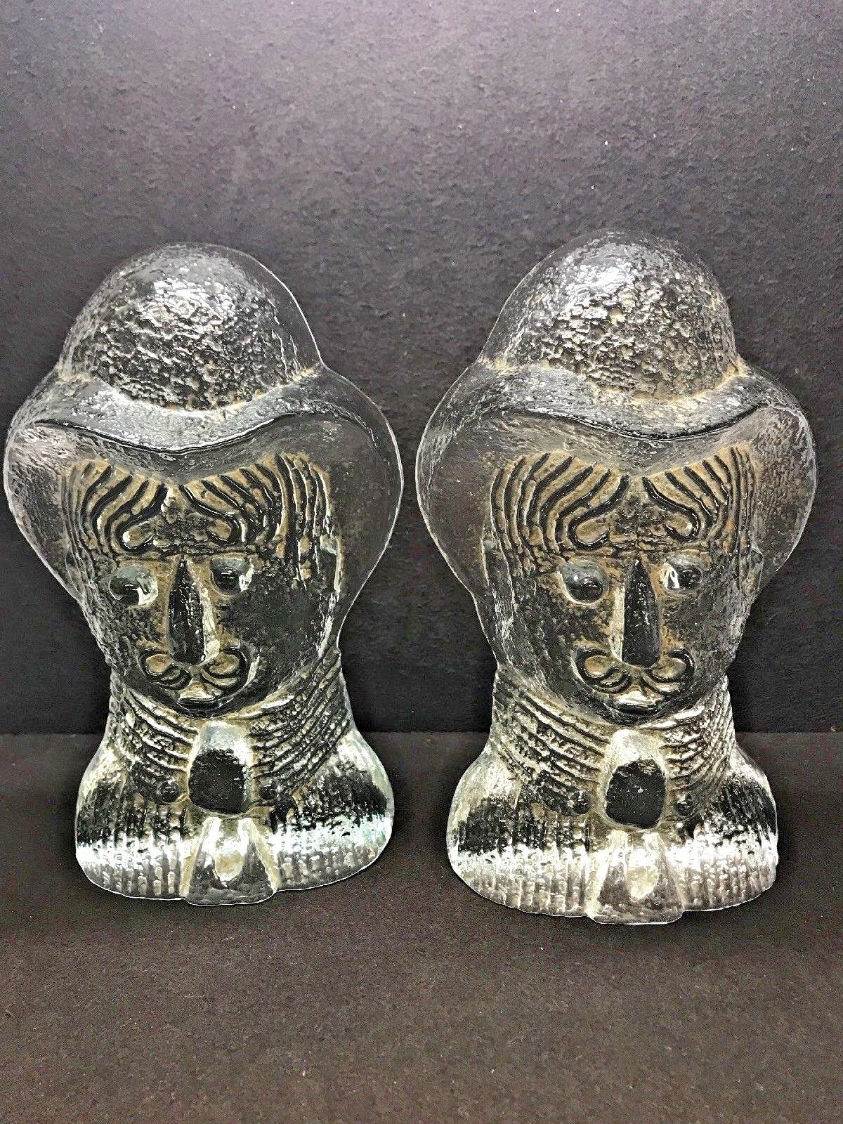 VINTAGE PAIR OF GLASS CRYSTAL FIGURAL BOOK ENDS