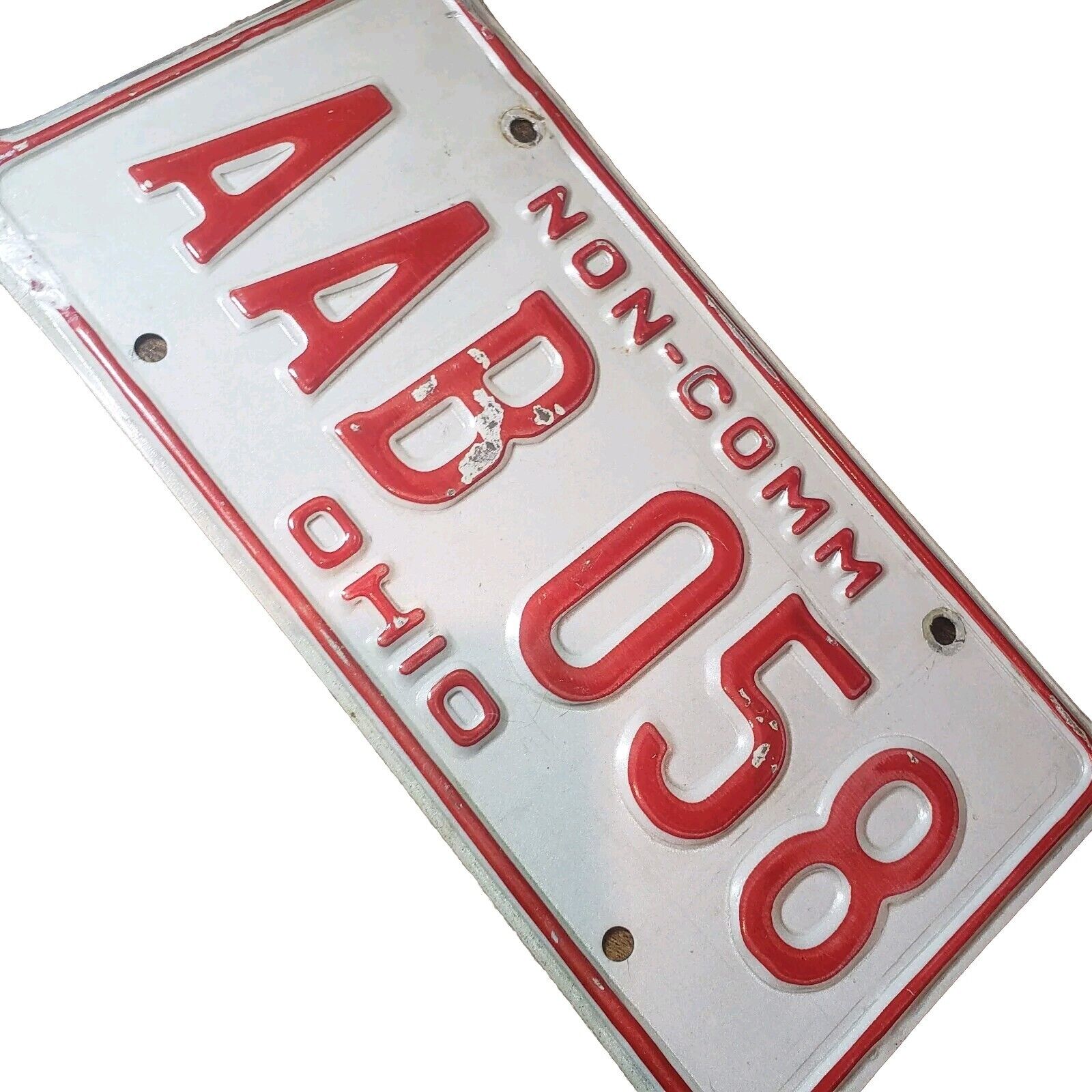 Vintage 1976 1980 Ohio Non-Comm Red & White  License Plate / Tag For Man-Cave