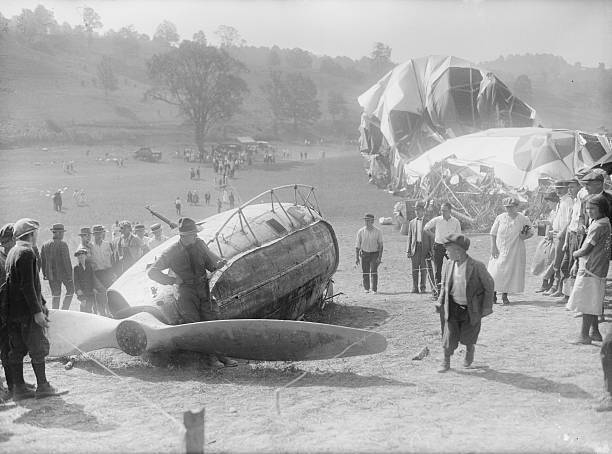 people picking up souvenirs of the wrecked Shenandoah 1925 Old Photo