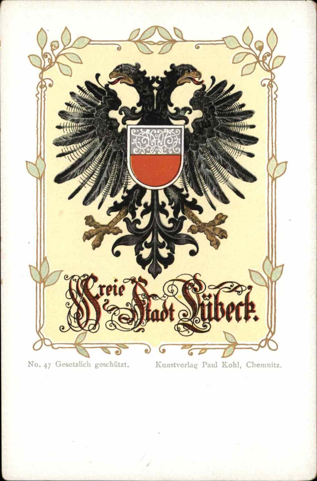 Kohl Stadt Lubeck Heraldic Crest Insignia c1910 Vintage Postcard