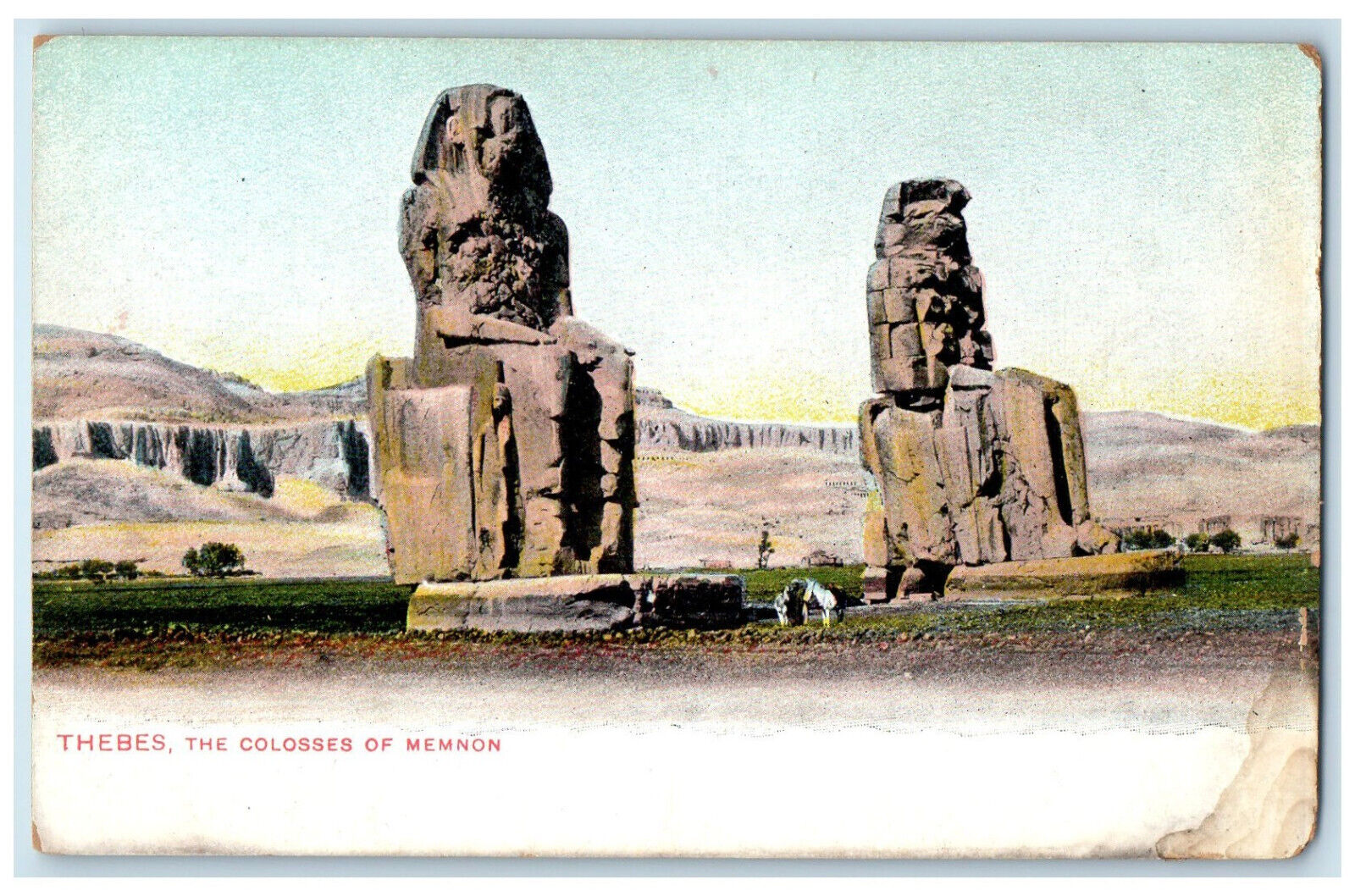 c1910 The Colosses of Memnon Thebes Greece Antique Unposted Postcard