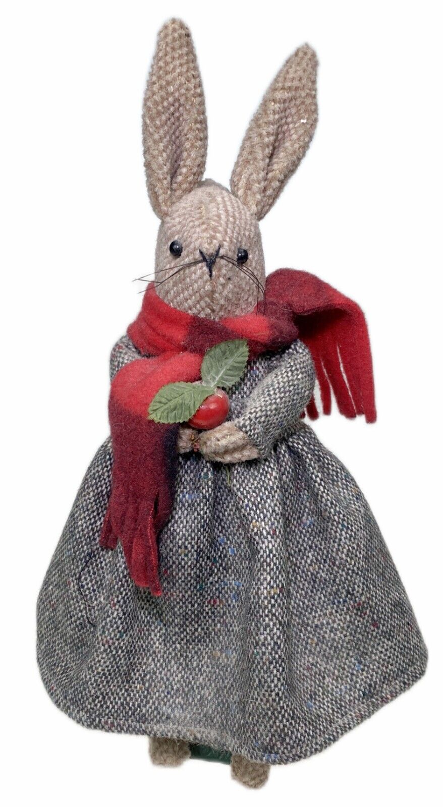 12” Christmas Holiday Bunny Rabbit Plush Folk Art Figurine Marilynn Fowler USA