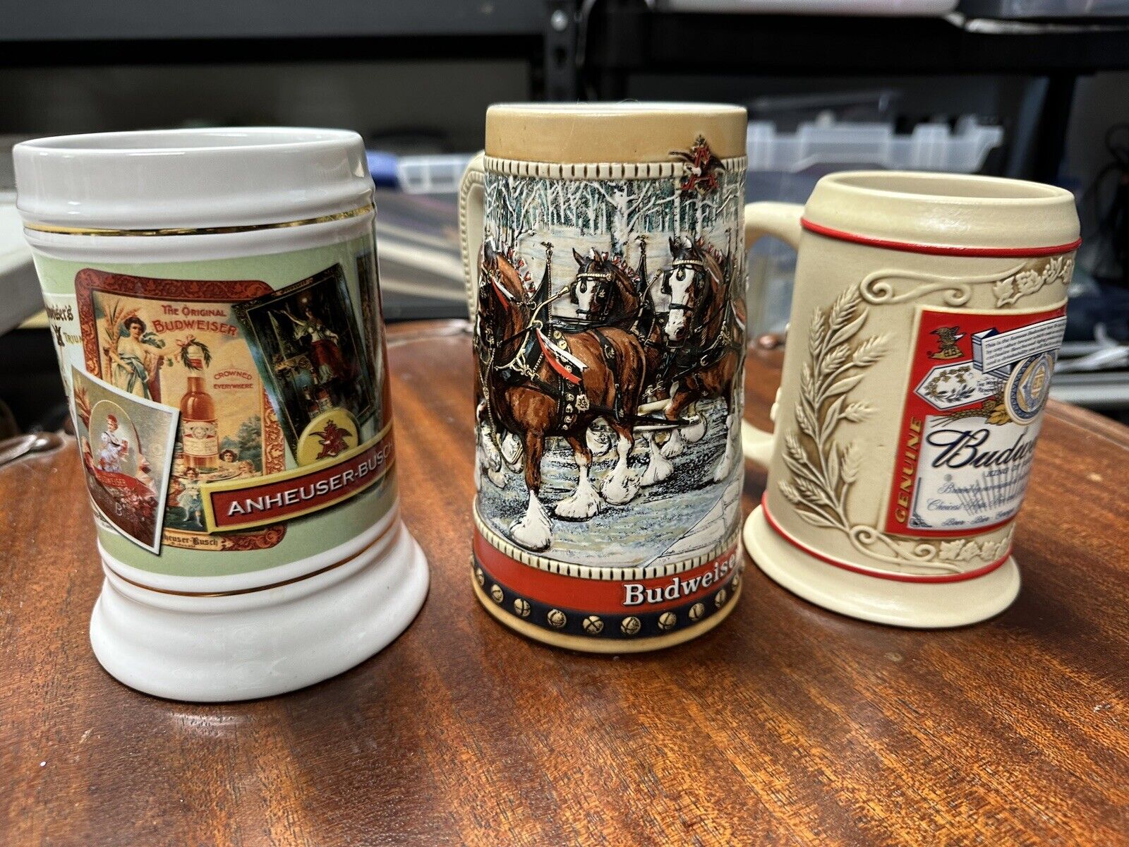 3 Budweiser Beer Stein Lot Collector Series  Clydesdale Mixed