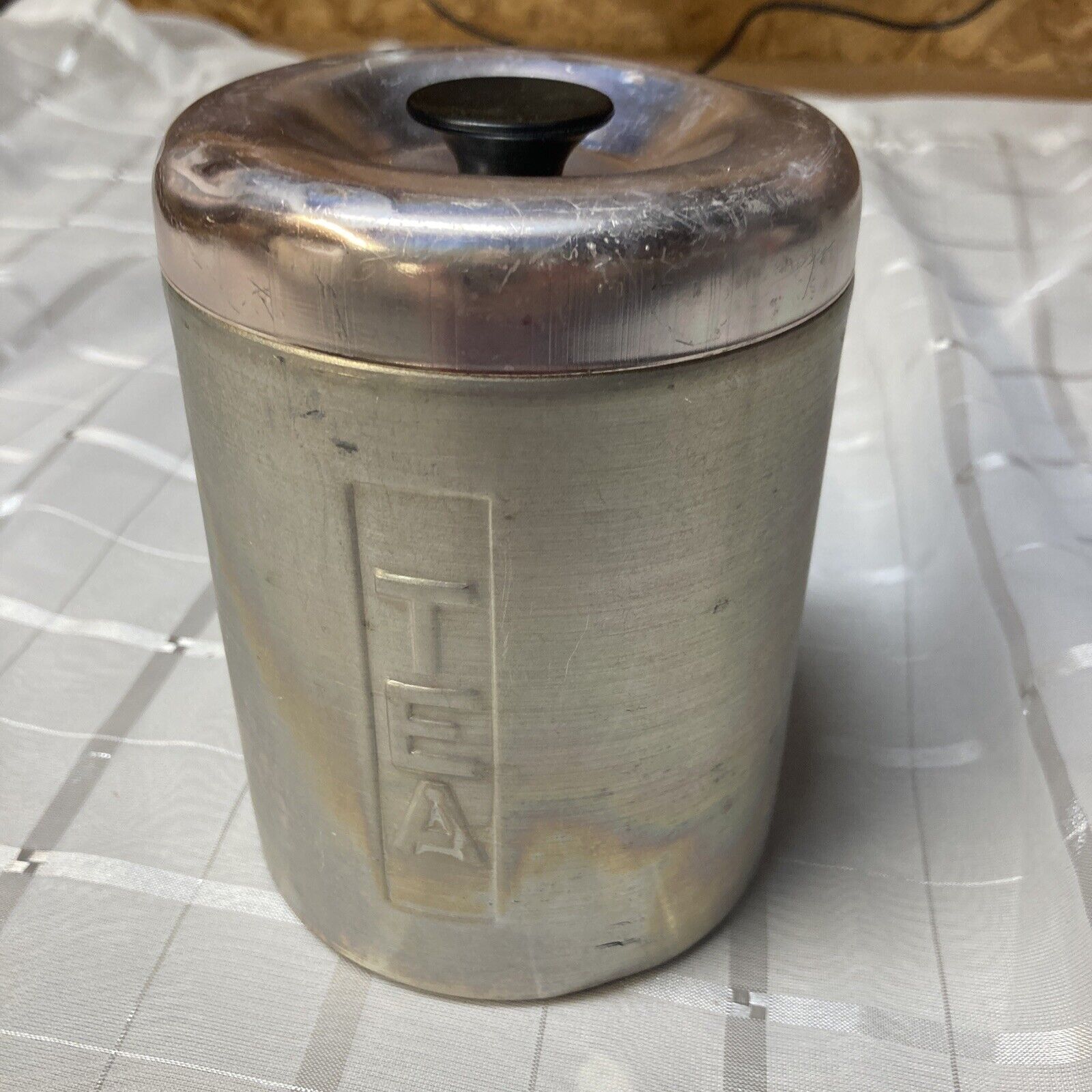 Vintage Two Tone Aluminum Tea Canister With Lid Made in Italy