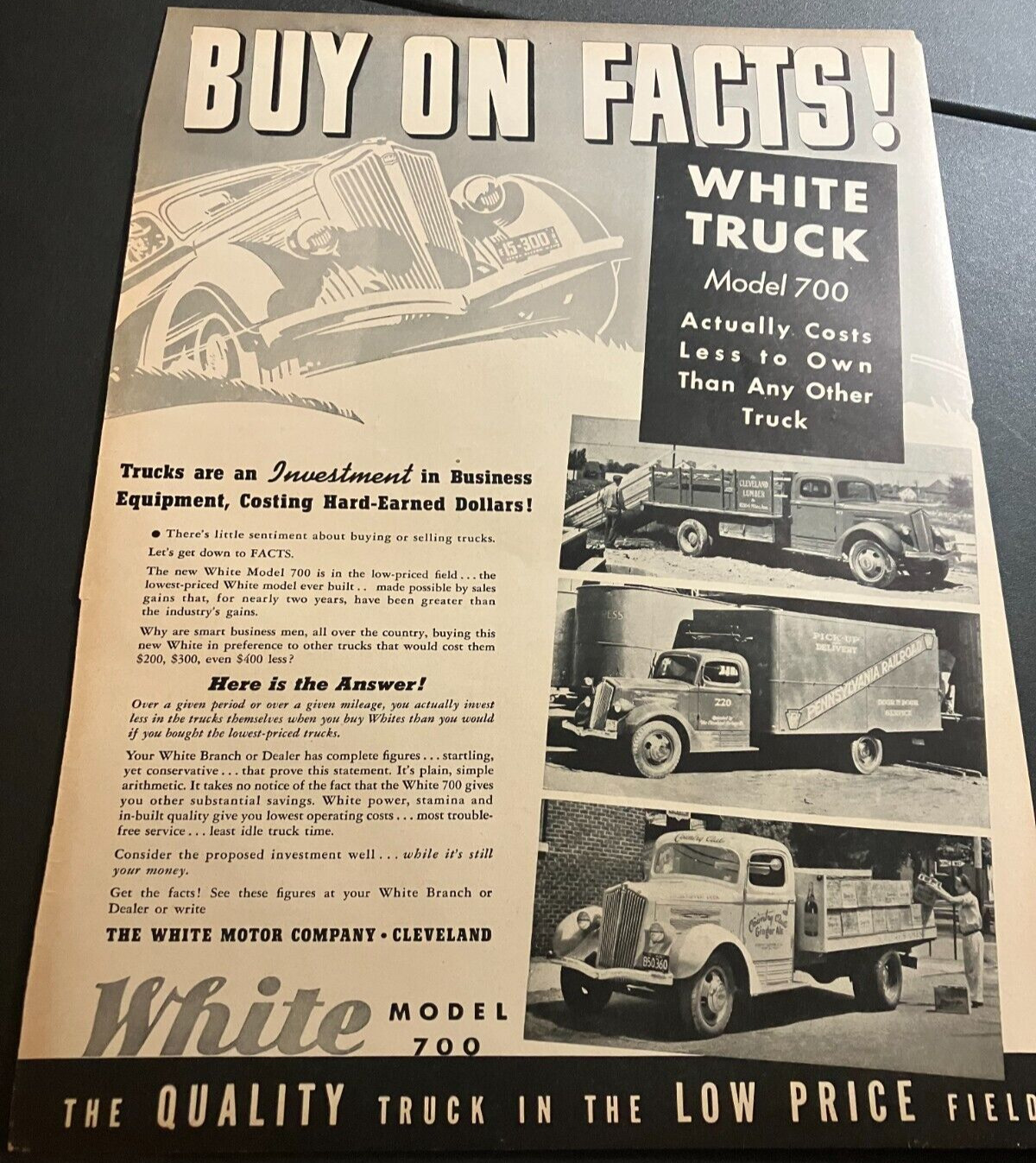 1937 White Model 700 Trucks - Vintage Original Automotive Print Ad / Wall Art