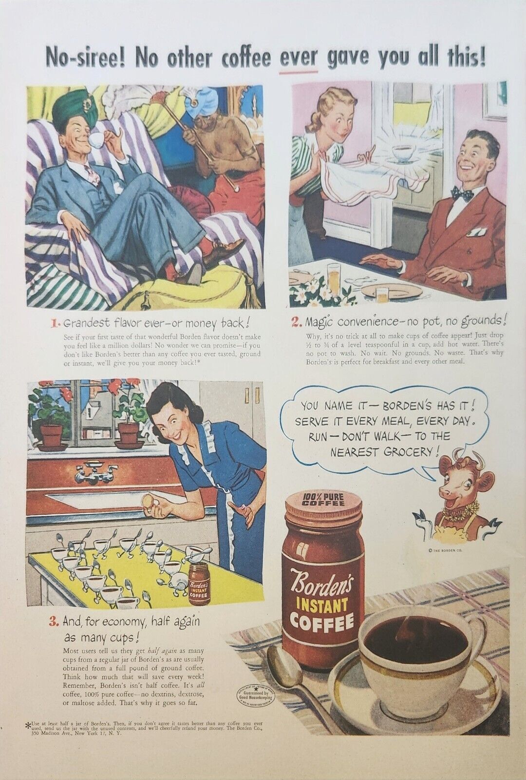 1947 Bordens Instant Coffee Vintage Ad no other coffee ever gave you all this
