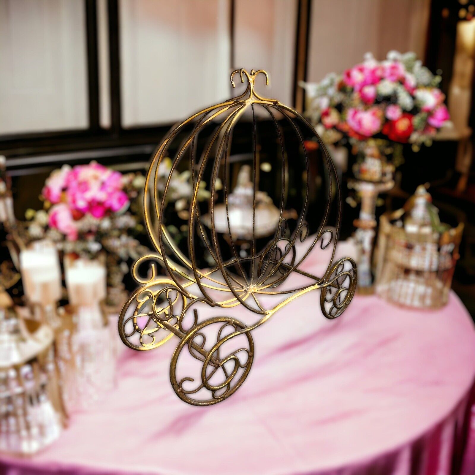 Gold Cinderella Pumpkin Carriage Party Floral Centerpiece