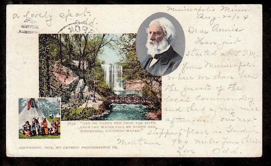 1902 multi-view Indians Longfellow Minnehaha Falls Minnesota postcard