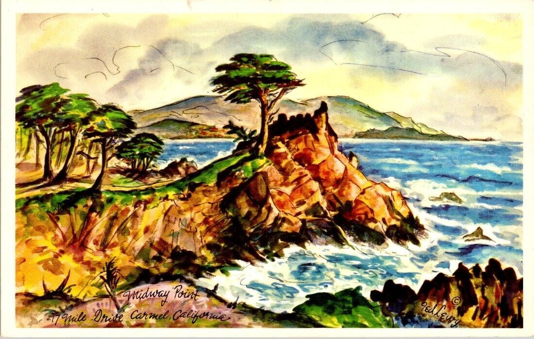 Vintage Postcard - TED LEWEY sig. Midway Point Carmel, California unpostes c1950