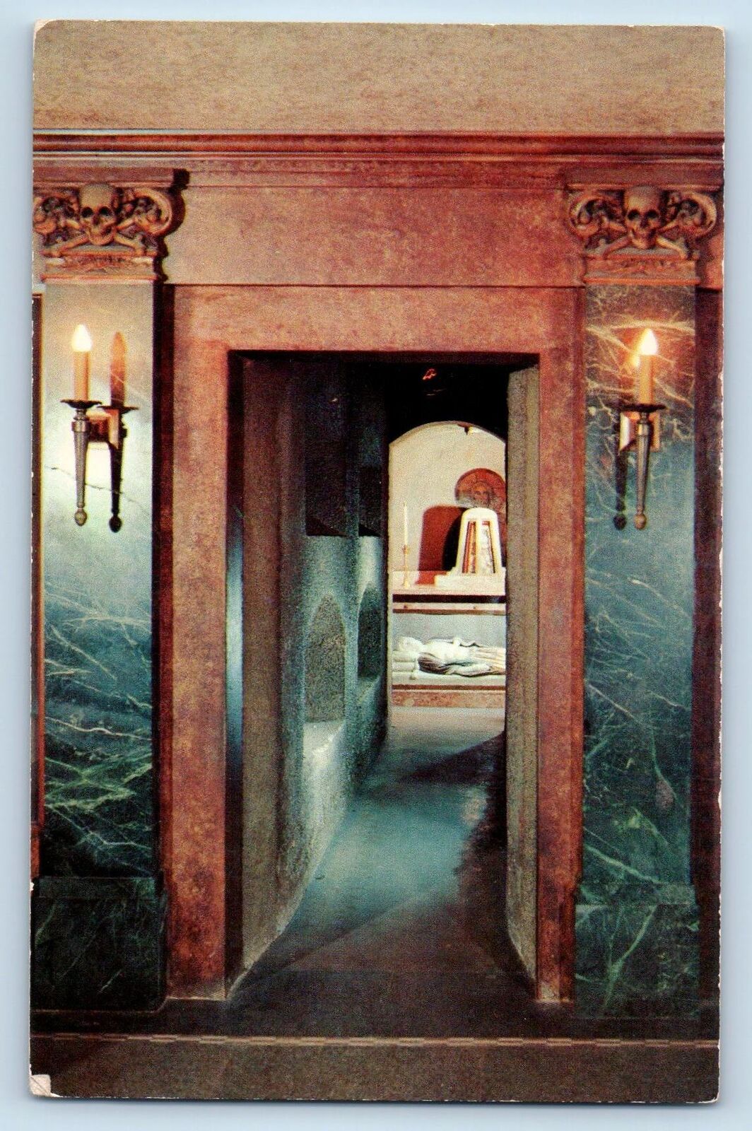 Washington DC Postcard Franciscan Monastery Entrance Scene c1960 Vintage Candles
