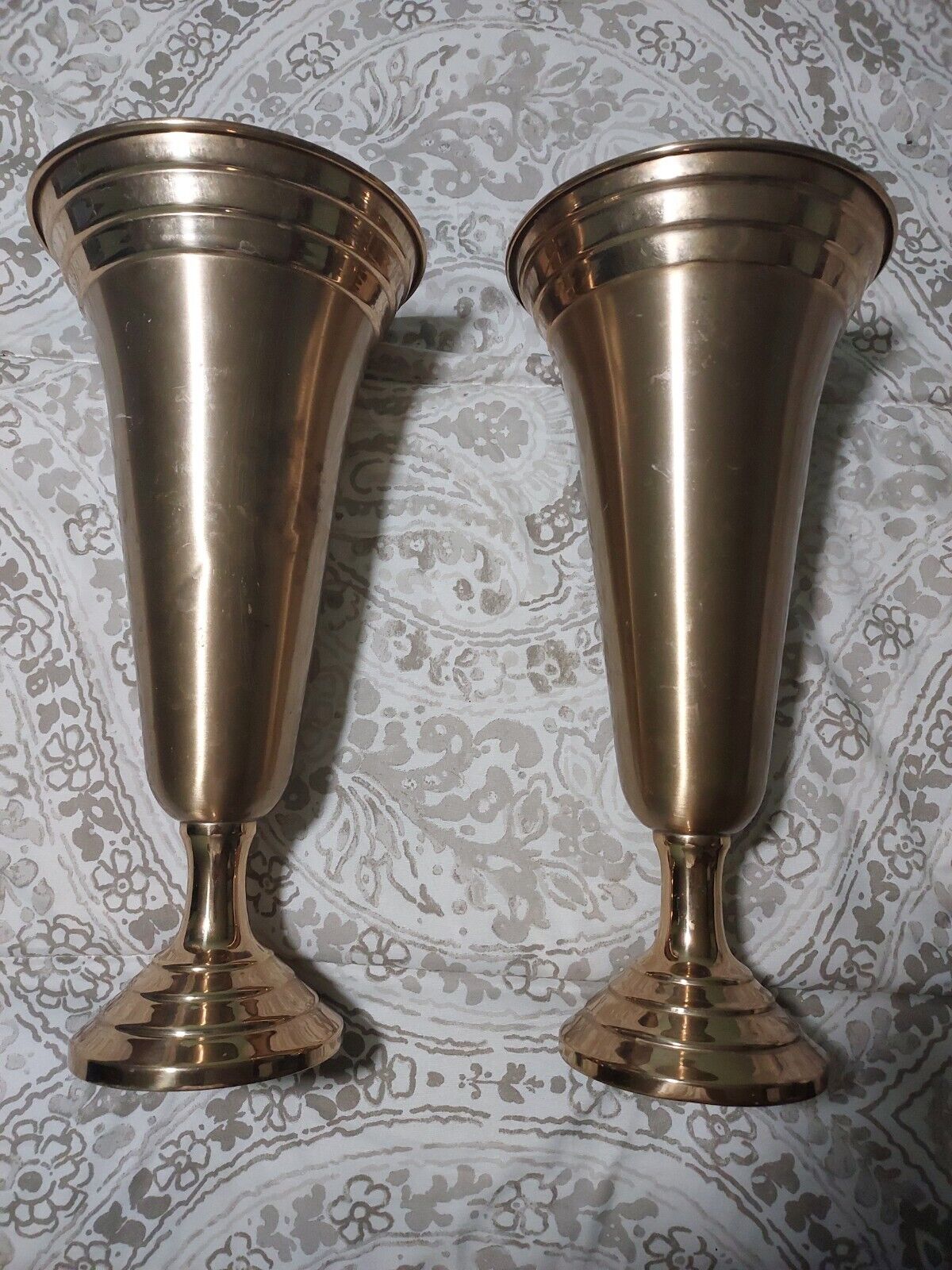 Pair of Metal Altar Vases (appx. 13.75 X 6.75)