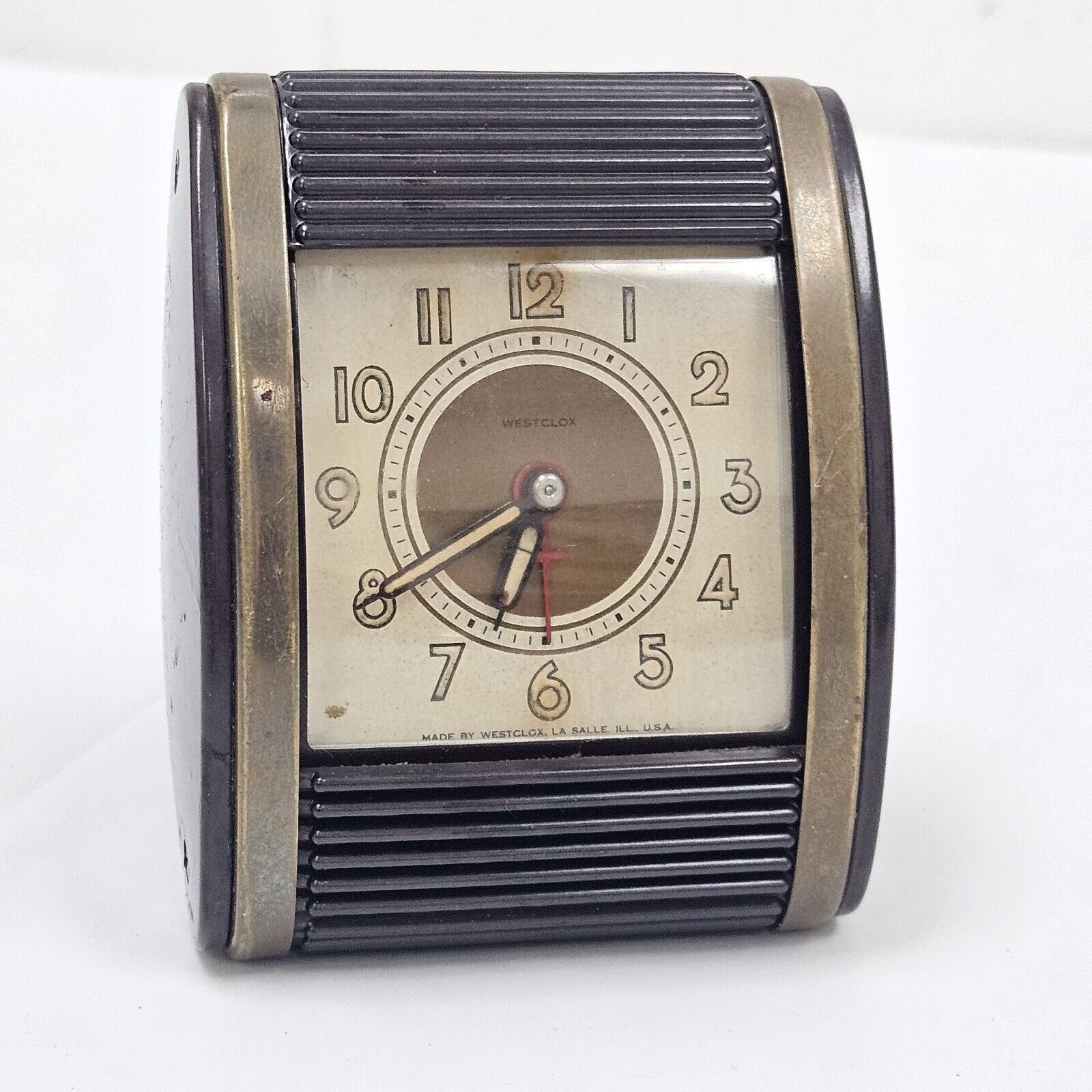 Art Deco Westclock alarm clock travel Black Bakelite Case Working 1930s