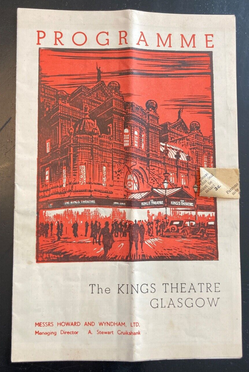 Vintage Playbill Kings Theatre Glasgow Scotland Pride & Prejudice 1937 6x9inches