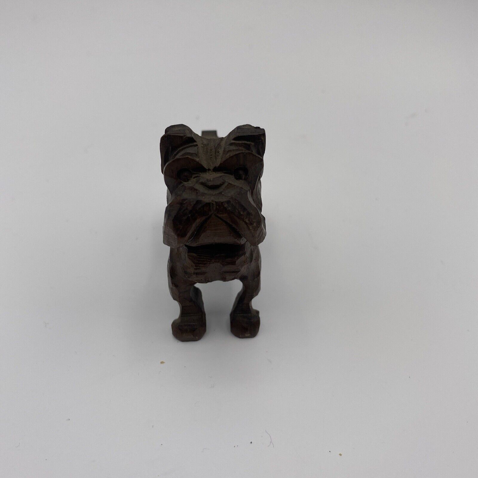 Wood Carved English Bulldog Boxer Dog Figurine Vintage