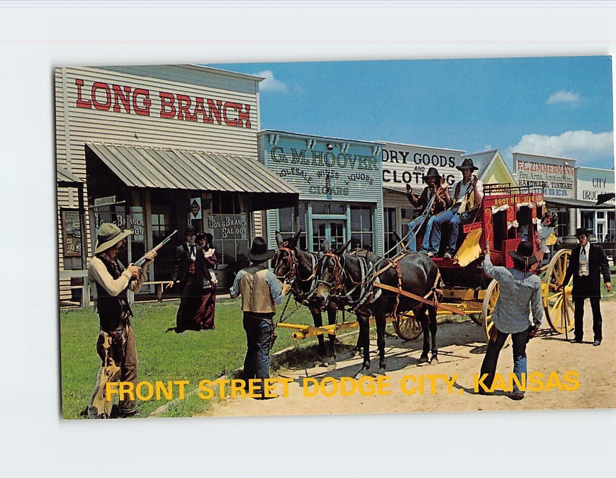 Postcard Re-enactment of Stage Robbery  Boot Hill Dodge City Kansas USA