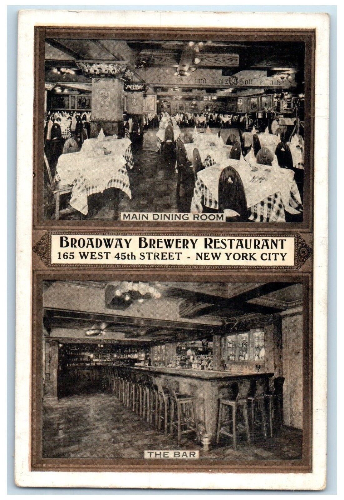 1943 Broadway Brewery Restaurant Dining Room Bar New York City New York Postcard