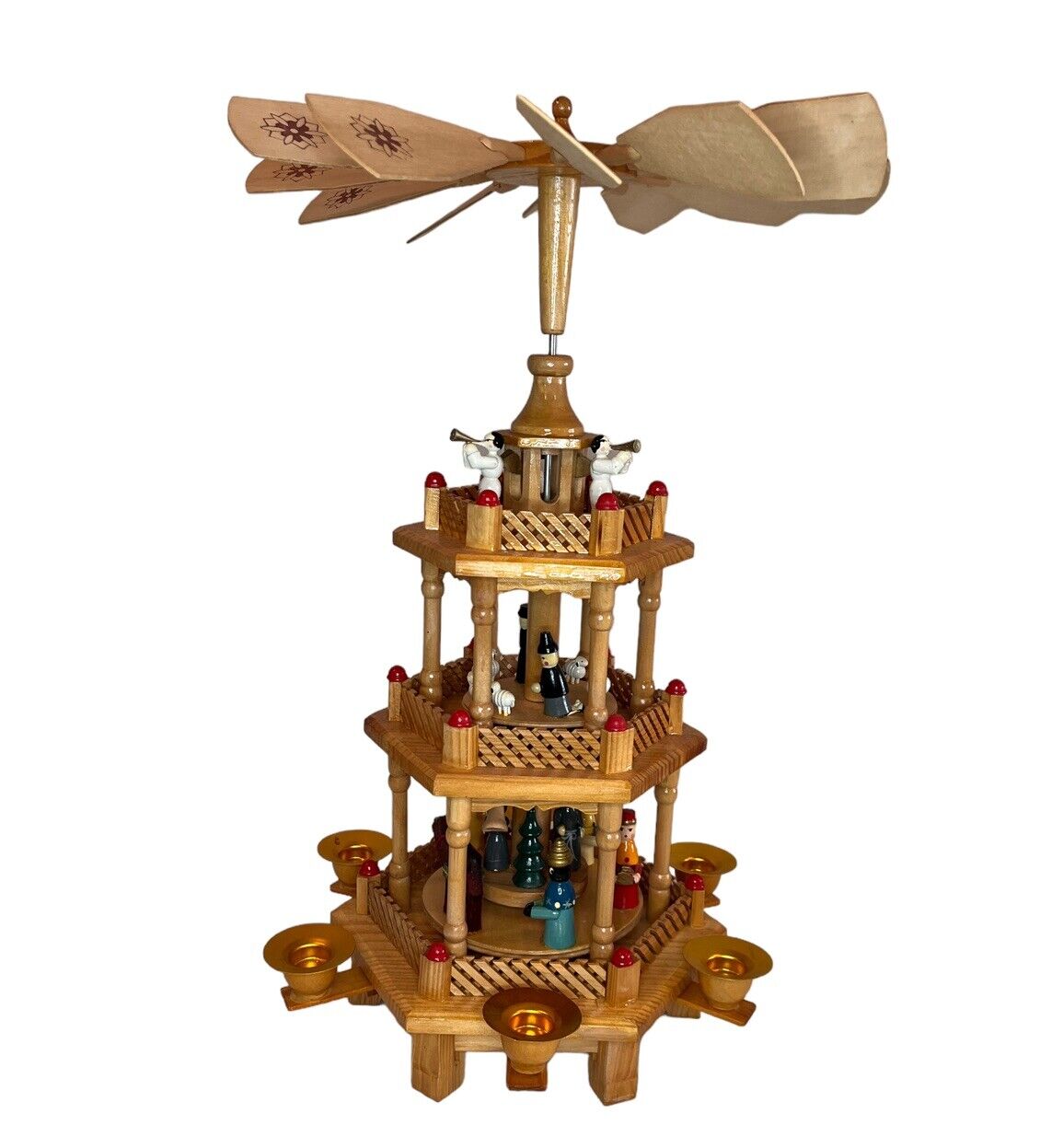 Vintage 3-Tier Windmill Carousel Pyramid Christmas Nativity German Style Wooden