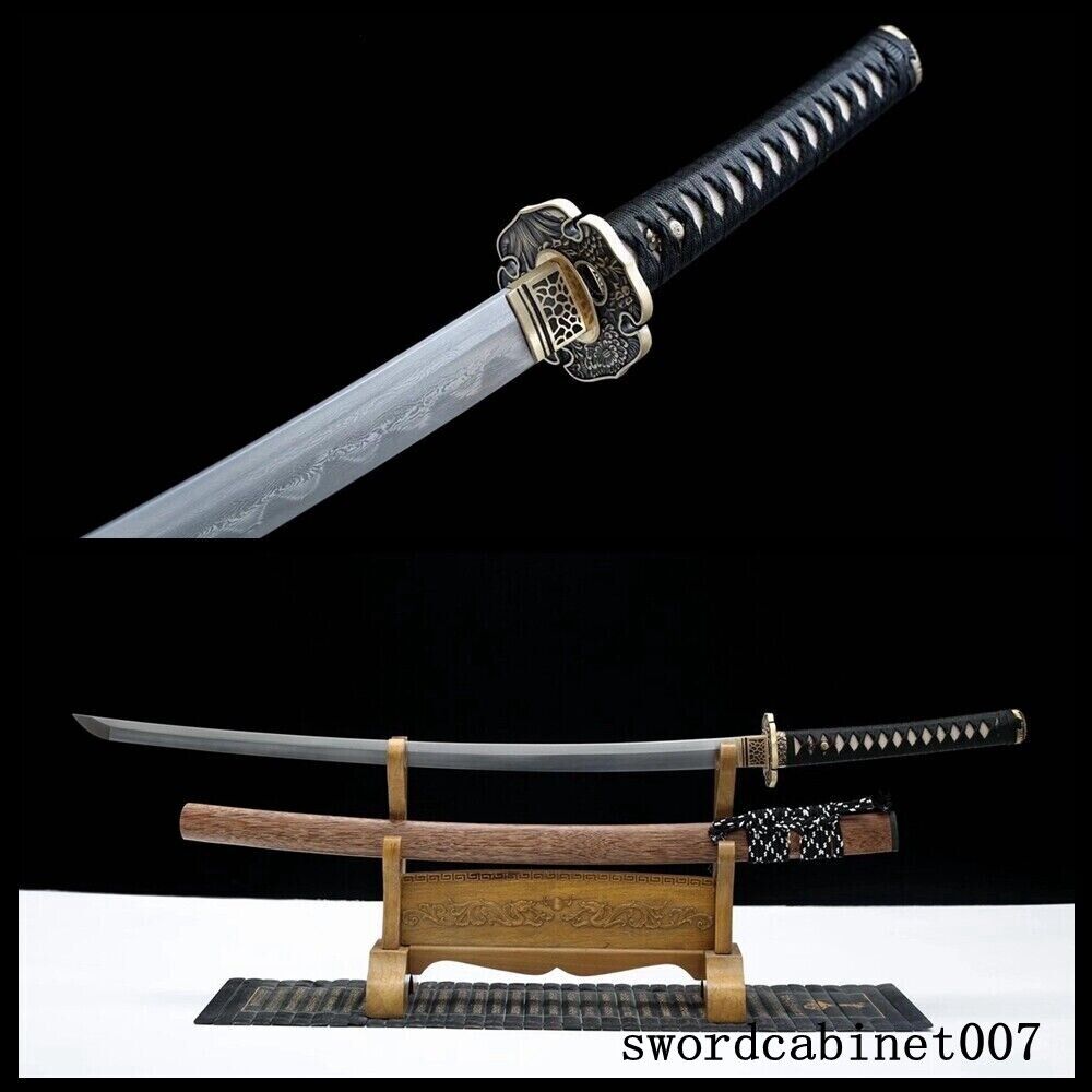 Traditional Handmade Damascus Steel Clay tempered Japanese samurai Katana Sword