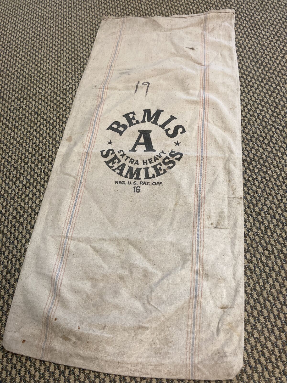 Vintage Bemis A Seamless Heavy Feed Seed Sack Cotton Size 44” X 20” Canvas