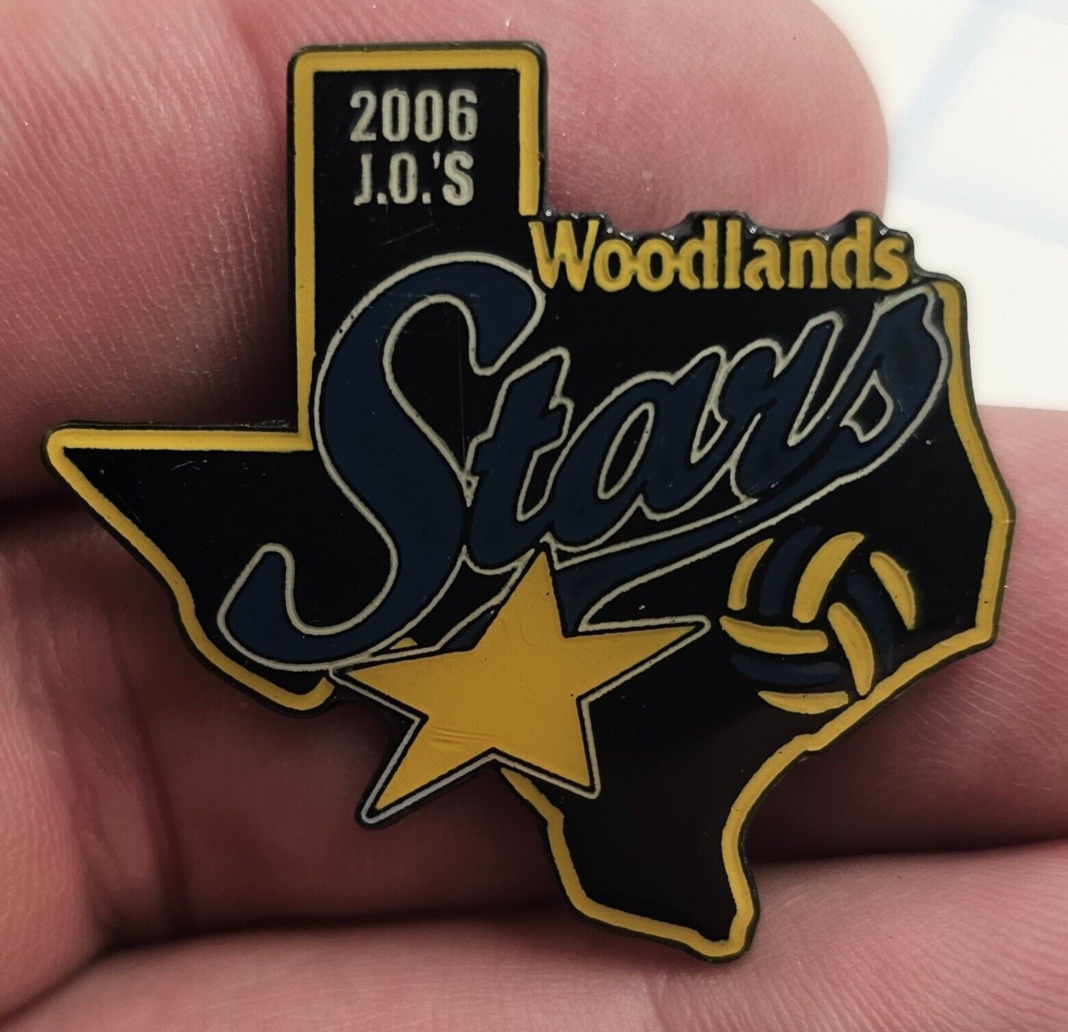 VTG Lapel Pinback Black Texas Woodlands Stars Volleyball Team 2006 Jo\'s 